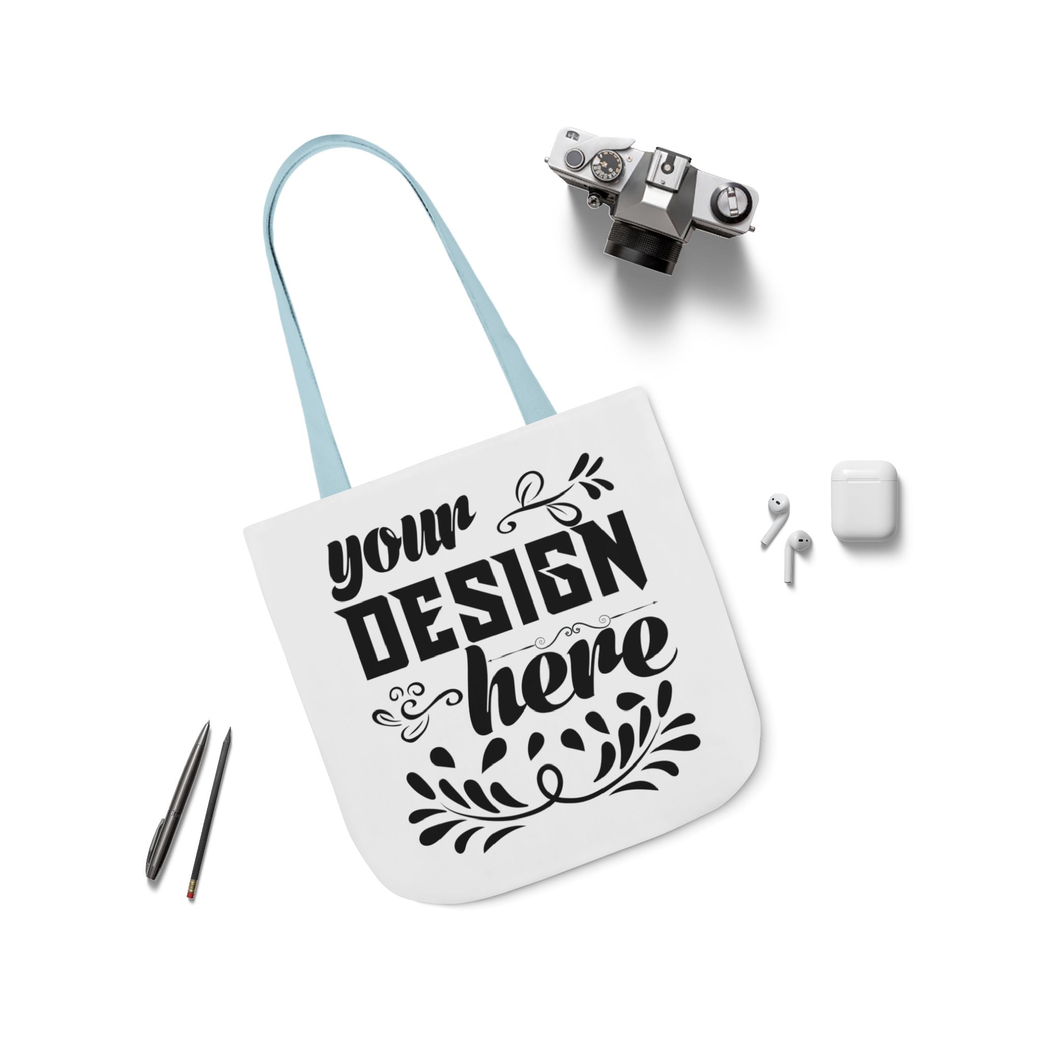 Customizable Canvas Tote Bag With 5 Color Strap Options All Over Print