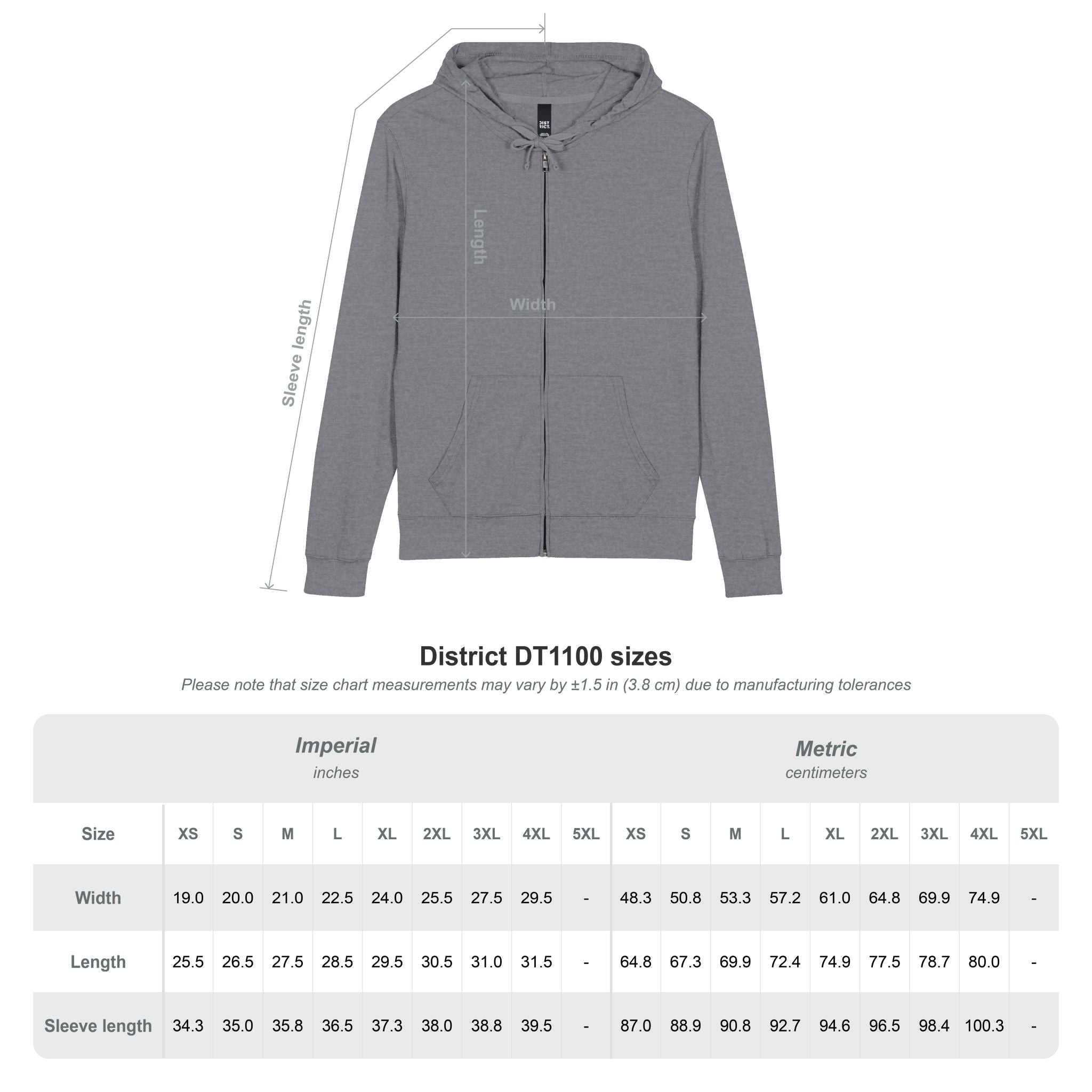 District DT1100 Unisex Full Zip Hoodie 