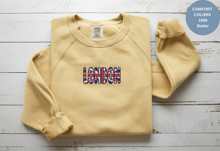 Unisex Garment-Dyed Sweatshirt with London Flag Embroidery
