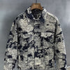 Nameria Camouflage Embroidered Denim Jacket with Lapel Collar