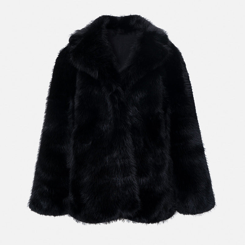 Nameria Faux Fur Mid Length Coat Extended Collar