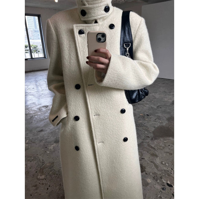 Nameria Long Woolen Coat Wool Blend Extended Length Loose Fit