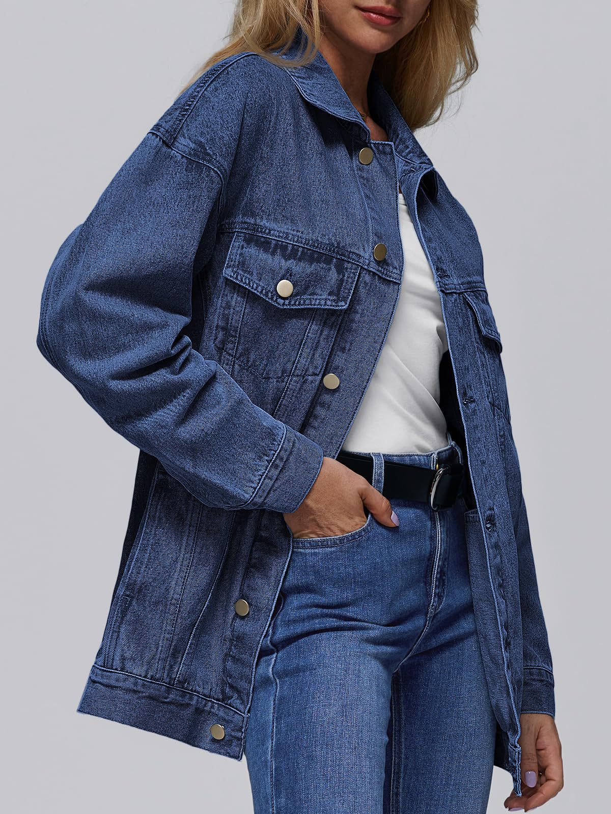 Nameria Womens Oversized Denim Jacket Long Sleeve