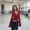 Nameria Womens Lace Trim V Neck Long Sleeve Top Slim Fit