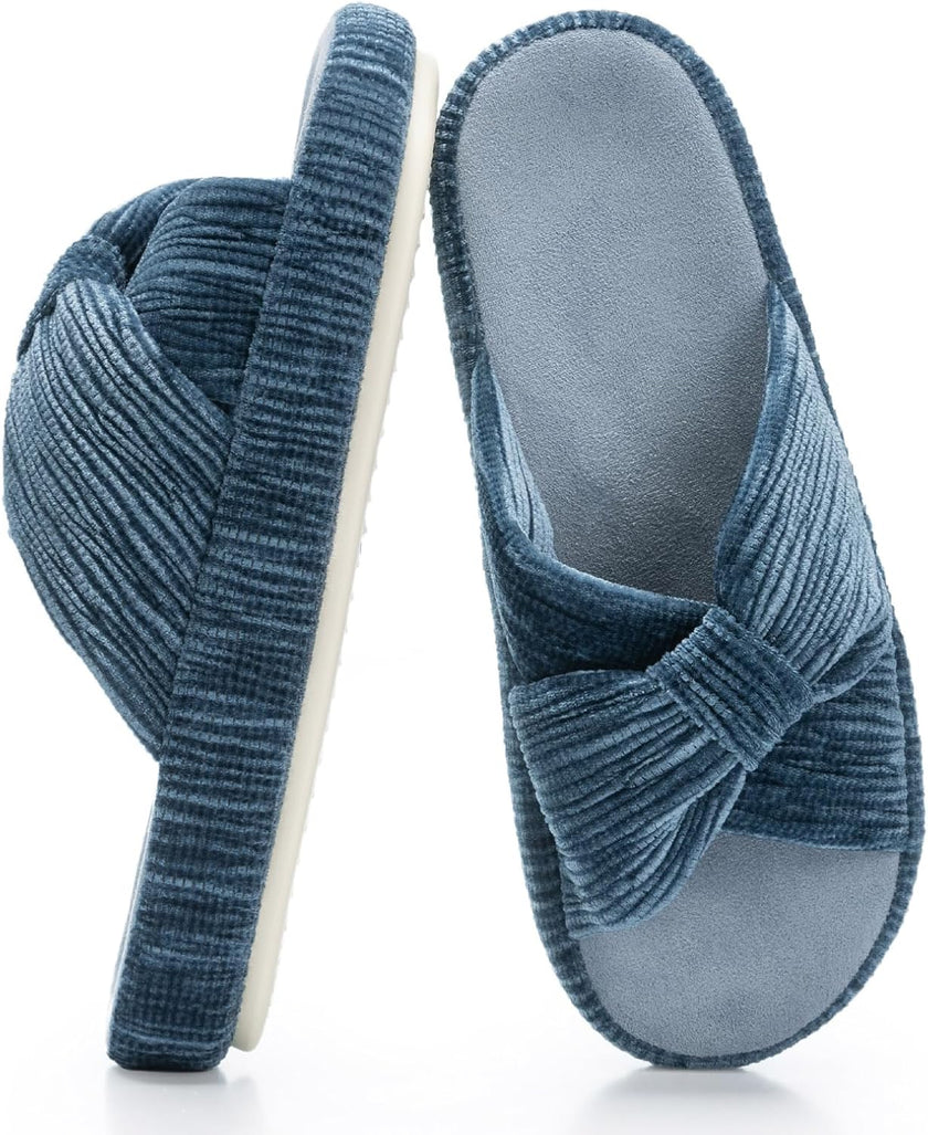 Slippers for Women Memory Foam House Bedroom Corduroy Bow Crossbands Slipper Shoes Comfy Trendy Gift Slippers