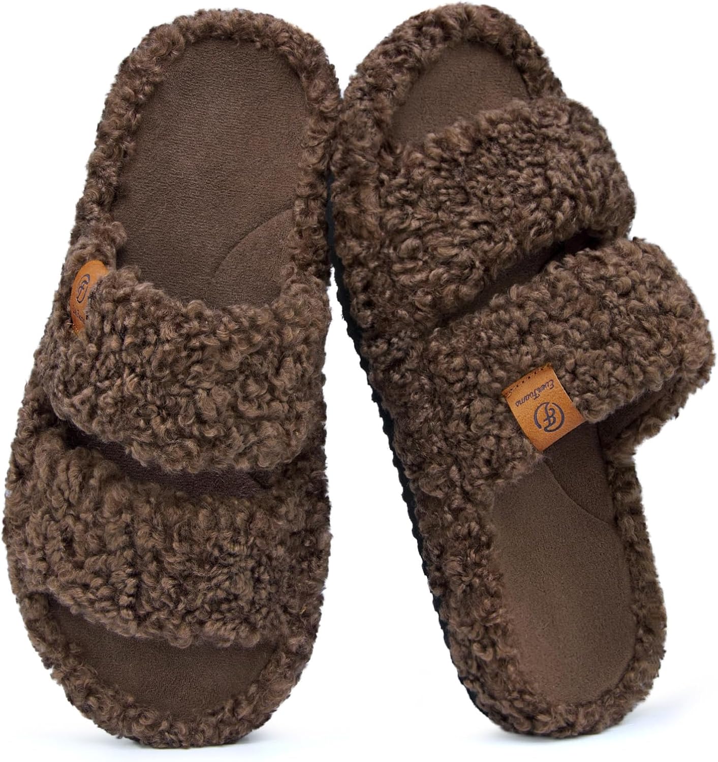 Womens Fuzzy Open-Toe Slippers Soft Comfy Memory Foam Indoor House Shoes