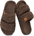 Womens Fuzzy Open-Toe Slippers Soft Comfy Memory Foam Indoor House Shoes