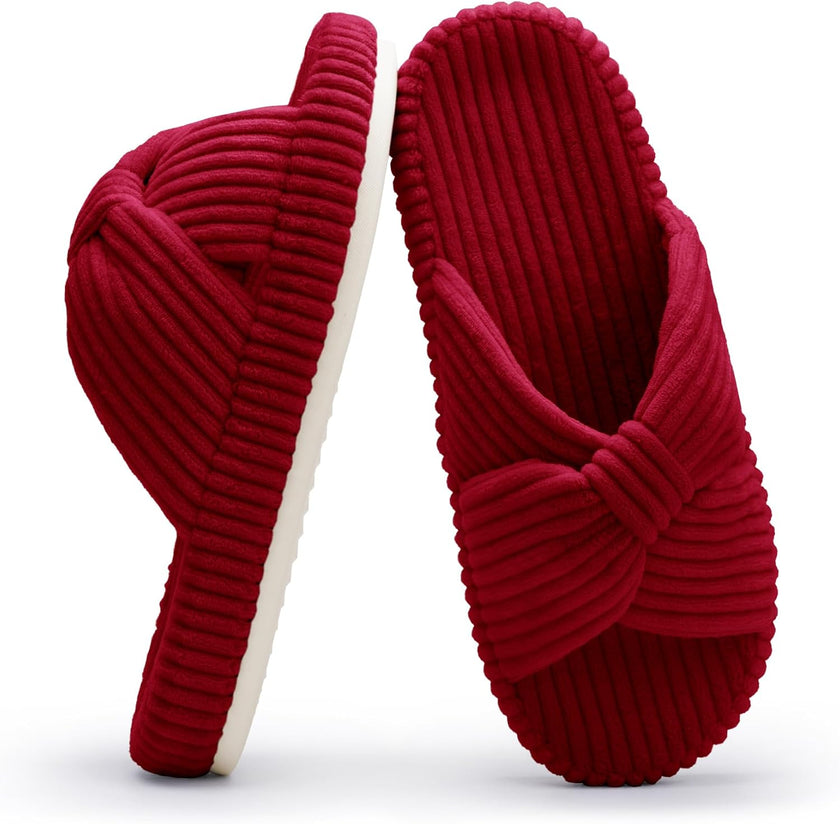 Slippers for Women Memory Foam House Bedroom Corduroy Bow Crossbands Slipper Shoes Comfy Trendy Gift Slippers