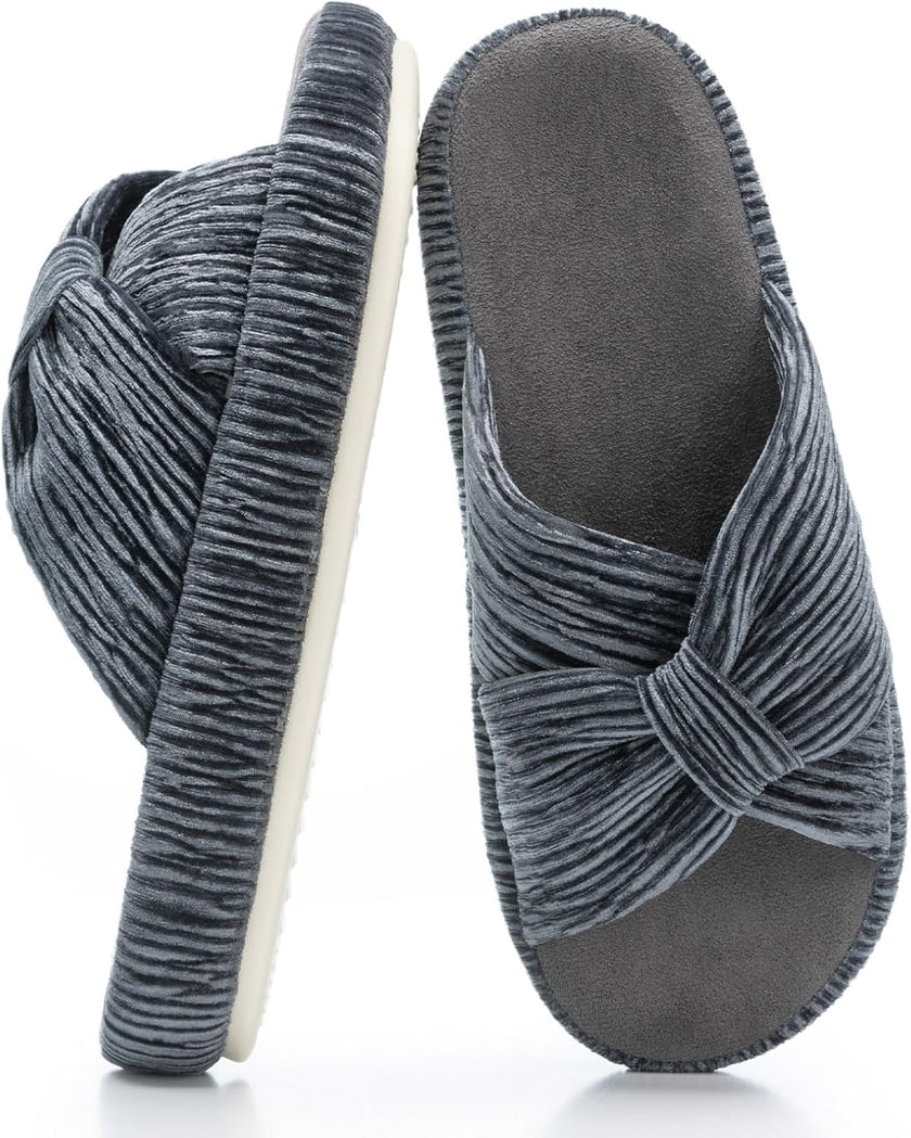 Slippers for Women Memory Foam House Bedroom Corduroy Bow Crossbands Slipper Shoes Comfy Trendy Gift Slippers