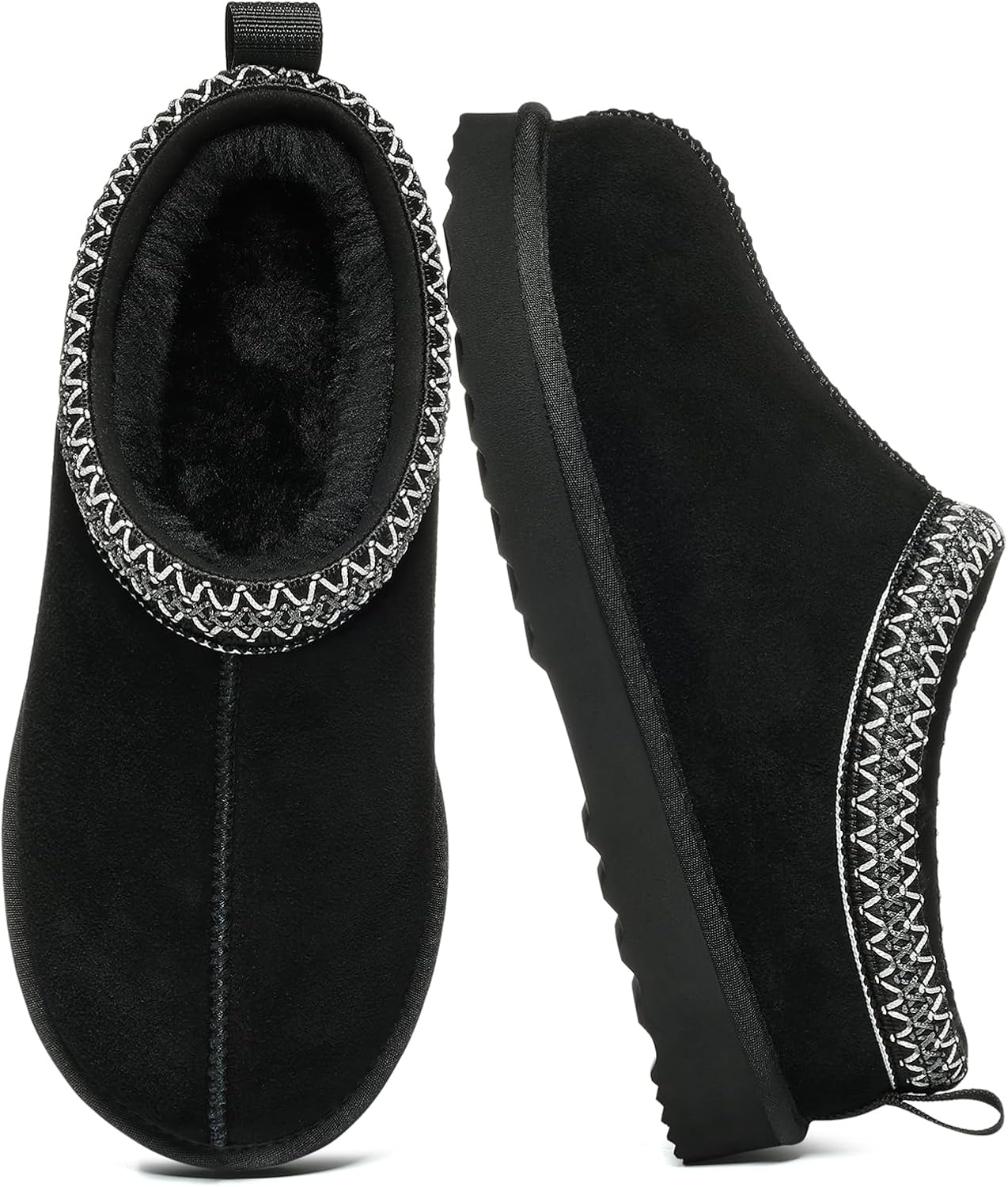 Women'S Fuzzy House Slippers Genuine Suede Fluffy Winter Slipper Cozy Furry Warm Shoes Indoor/Outdoor