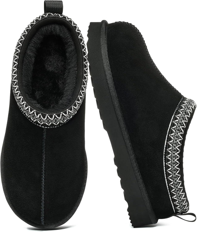 Women'S Fuzzy House Slippers Genuine Suede Fluffy Winter Slipper Cozy Furry Warm Shoes Indoor/Outdoor