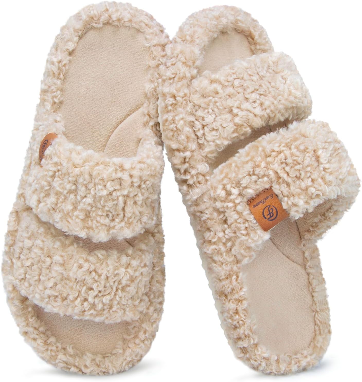 Womens Fuzzy Open-Toe Slippers Soft Comfy Memory Foam Indoor House Shoes