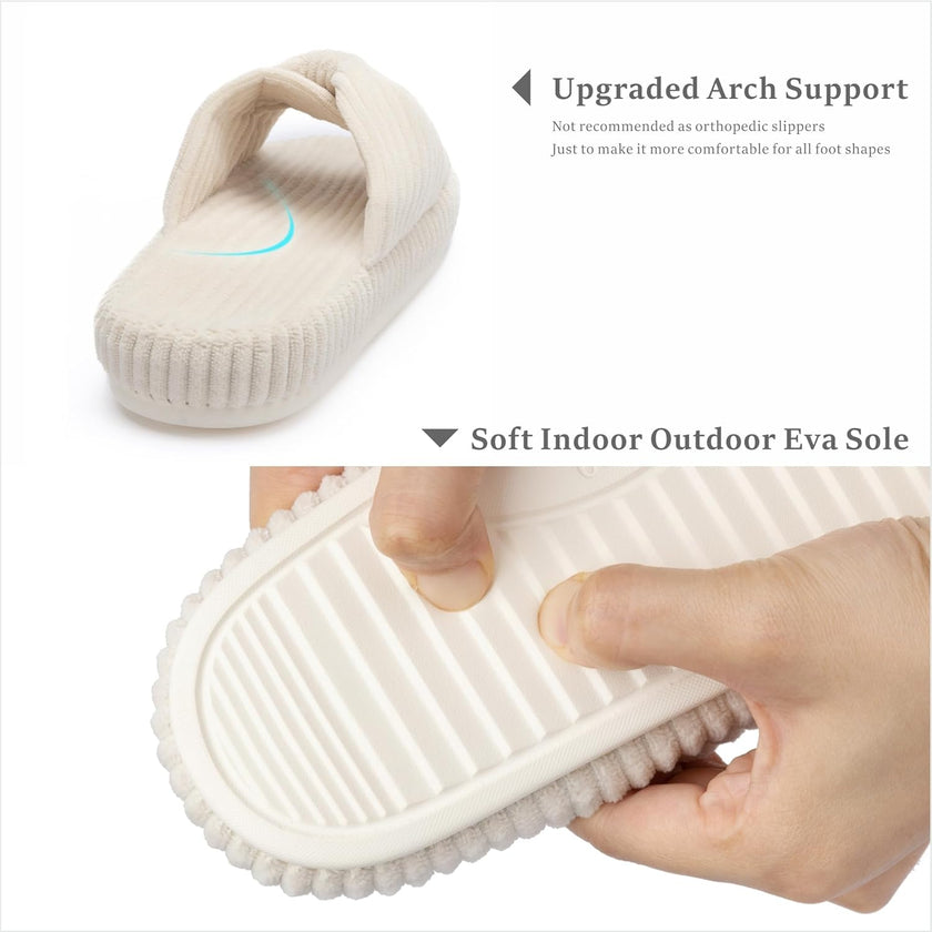 Slippers for Women Memory Foam House Bedroom Corduroy Bow Crossbands Slipper Shoes Comfy Trendy Gift Slippers