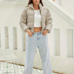 Nameria Womens Off-Shoulder Quilted Down Jacket With Fur Collar