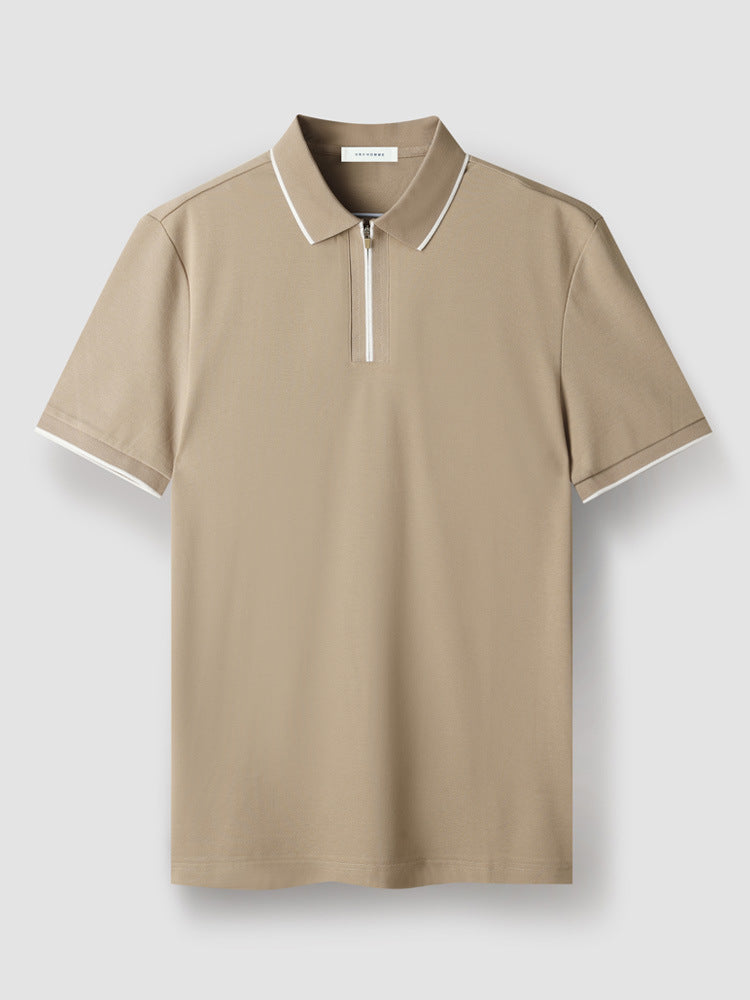 Nameria Mens Slim Fit Half Zip Polo Short Sleeve Cotton Blend