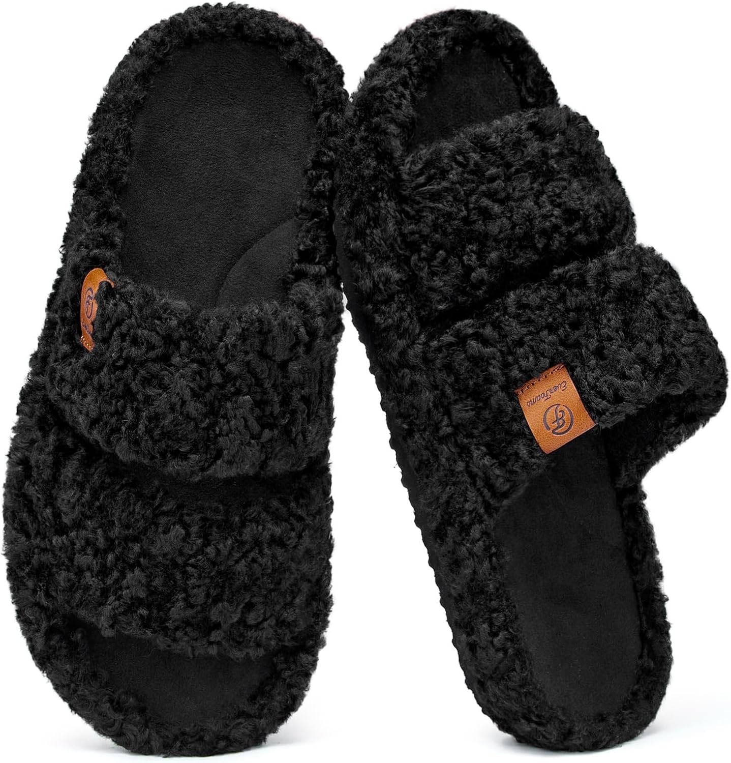 Womens Fuzzy Open-Toe Slippers Soft Comfy Memory Foam Indoor House Shoes