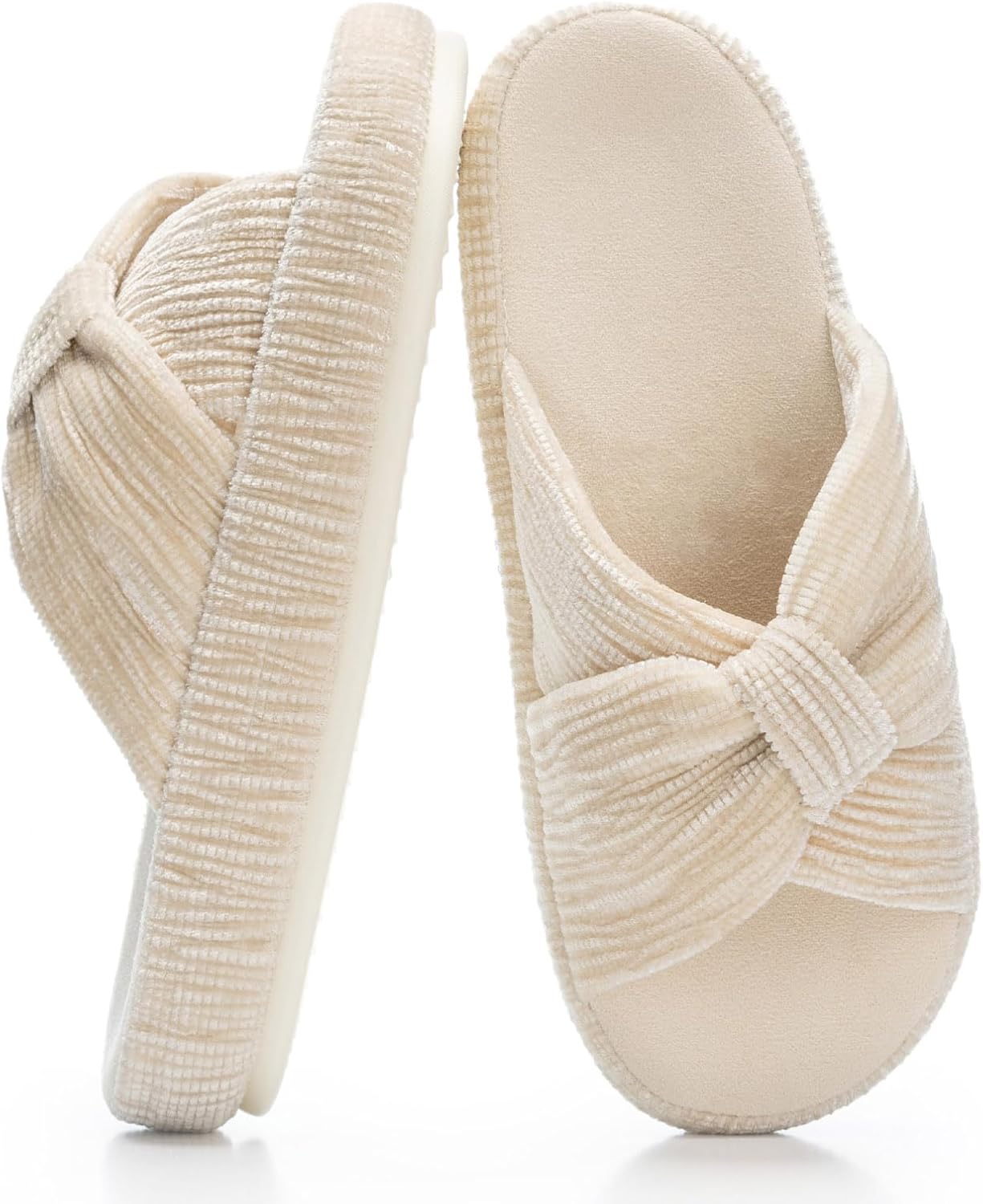 Slippers for Women Memory Foam House Bedroom Corduroy Bow Crossbands Slipper Shoes Comfy Trendy Gift Slippers