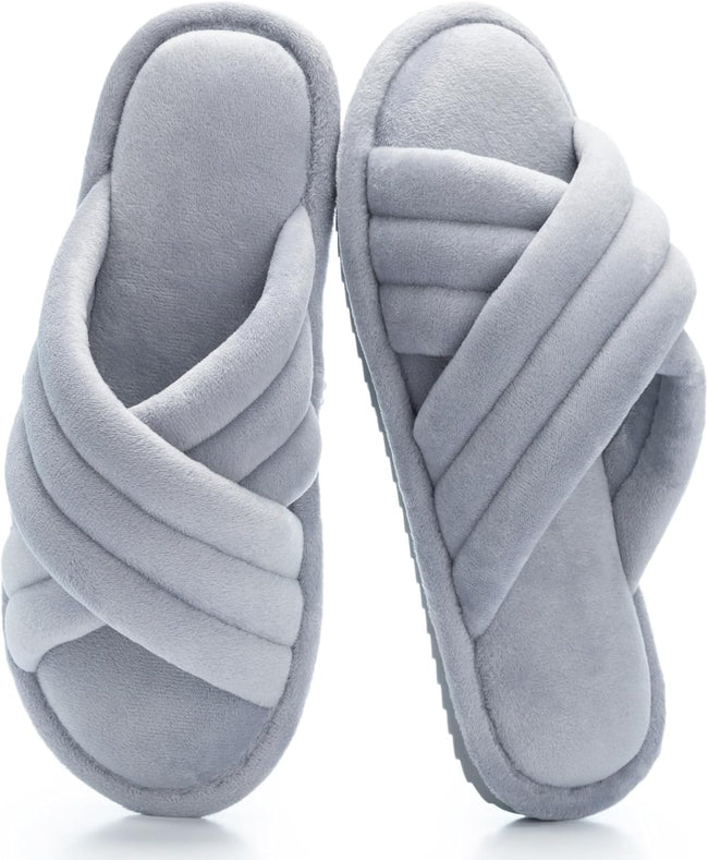 Cross Band Womens Slippers Indoor and Outdoor with Cozy Memory Foam Ladies House Slippers Shoes Slides Open Toe Cute Gifts for Women Her Mom Soft Slip on Slipper Black