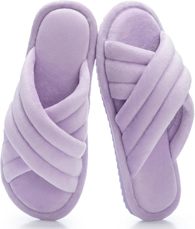 Cross Band Womens Slippers Indoor and Outdoor with Cozy Memory Foam Ladies House Slippers Shoes Slides Open Toe Cute Gifts for Women Her Mom Soft Slip on Slipper Black