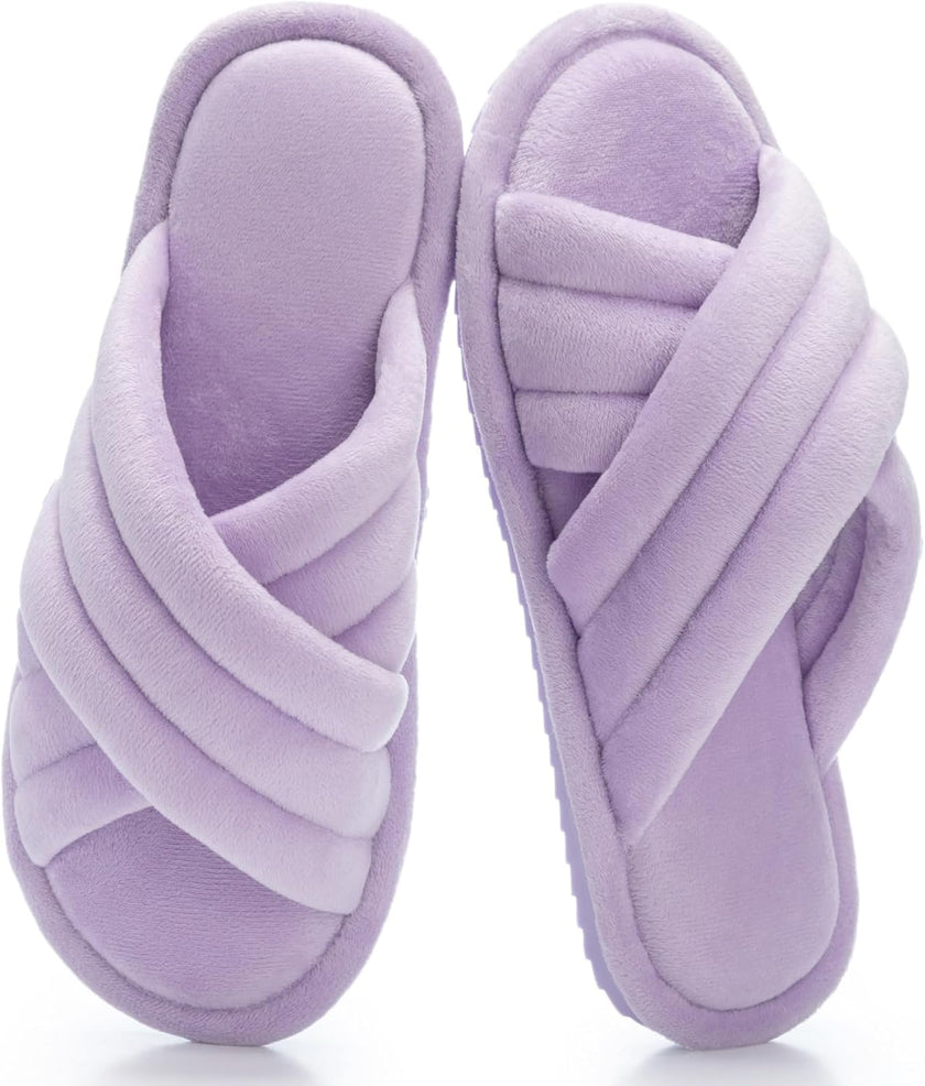 Cross Band Womens Slippers Indoor and Outdoor with Cozy Memory Foam Ladies House Slippers Shoes Slides Open Toe Cute Gifts for Women Her Mom Soft Slip on Slipper Black