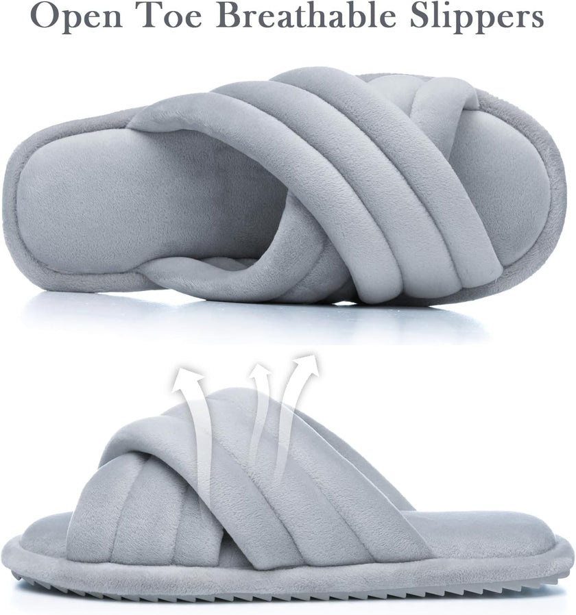 Cross Band Womens Slippers Indoor and Outdoor with Cozy Memory Foam Ladies House Slippers Shoes Slides Open Toe Cute Gifts for Women Her Mom Soft Slip on Slipper Black