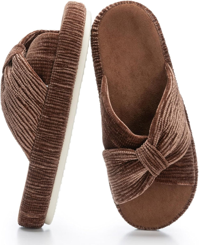 Slippers for Women Memory Foam House Bedroom Corduroy Bow Crossbands Slipper Shoes Comfy Trendy Gift Slippers