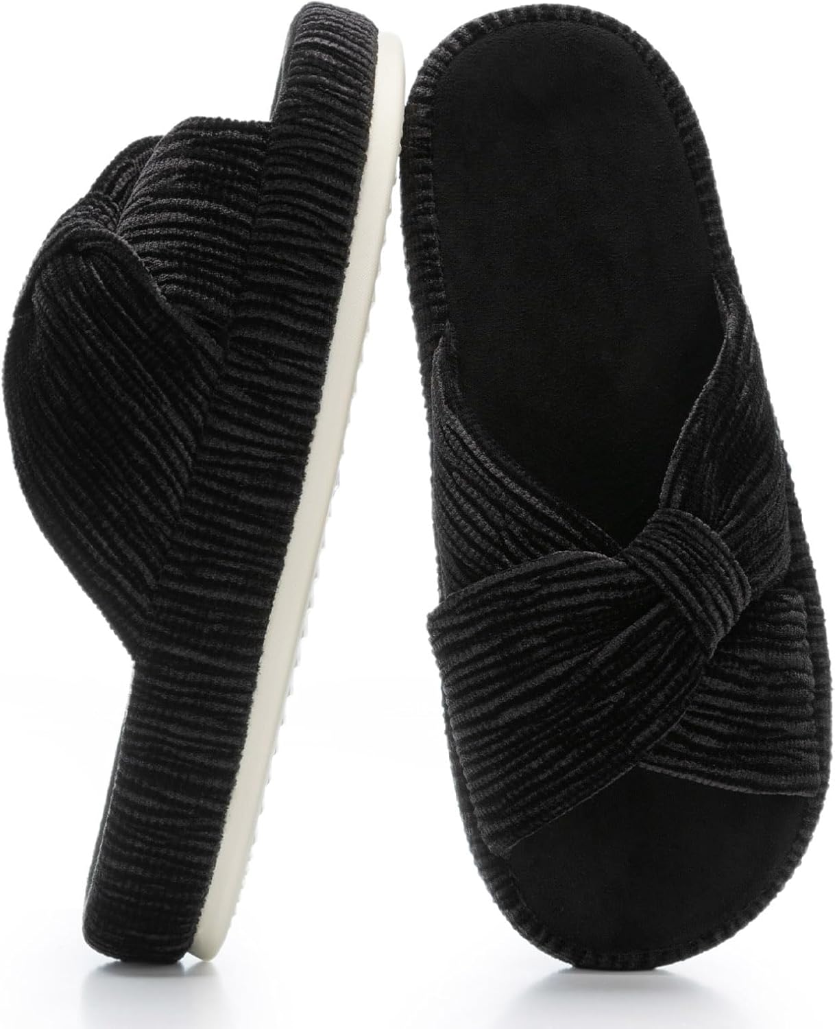 Slippers for Women Memory Foam House Bedroom Corduroy Bow Crossbands Slipper Shoes Comfy Trendy Gift Slippers