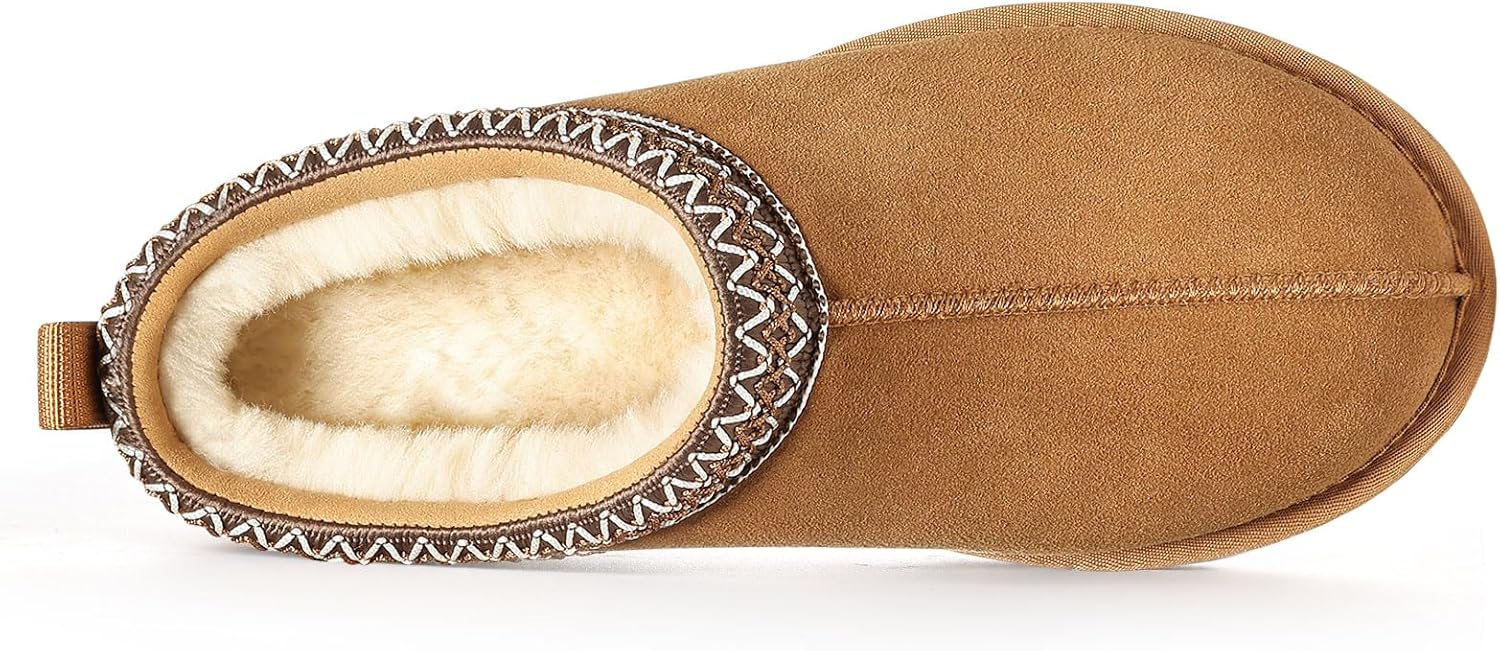 Women'S Fuzzy House Slippers Genuine Suede Fluffy Winter Slipper Cozy Furry Warm Shoes Indoor/Outdoor