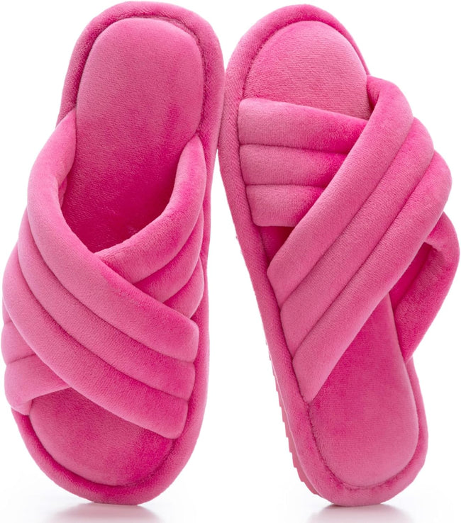 Cross Band Womens Slippers Indoor and Outdoor with Cozy Memory Foam Ladies House Slippers Shoes Slides Open Toe Cute Gifts for Women Her Mom Soft Slip on Slipper Black