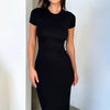 Nameria Round Neck Short Sleeve Slim Fit Long Dress
