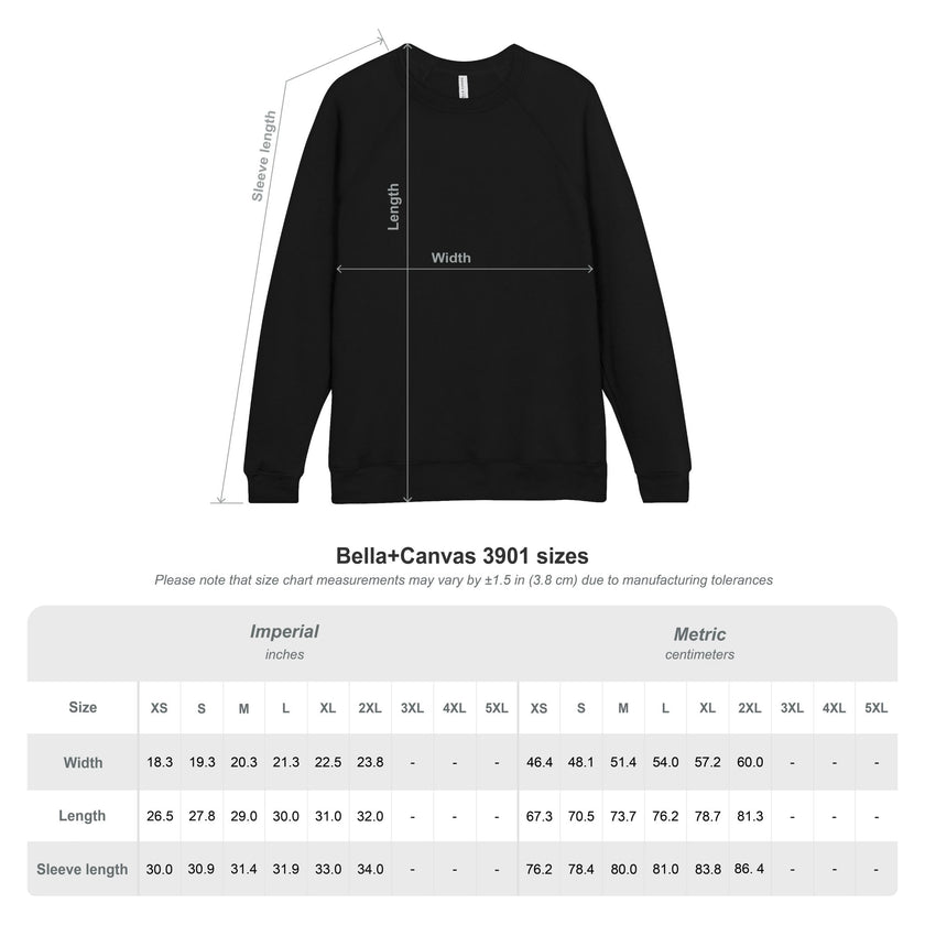 Customizable Bella+Canvas 3901 Unisex Fleece Raglan Sweatshirt