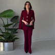 Nameria Long Sleeve Pants Suit Two Piece Set Slit Detail