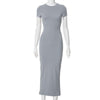 Nameria Round Neck Short Sleeve Slim Fit Long Dress