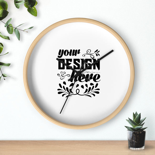 Customizable Wall Clock 10x10 with Wood Frame Plexiglass Face Silent Movement
