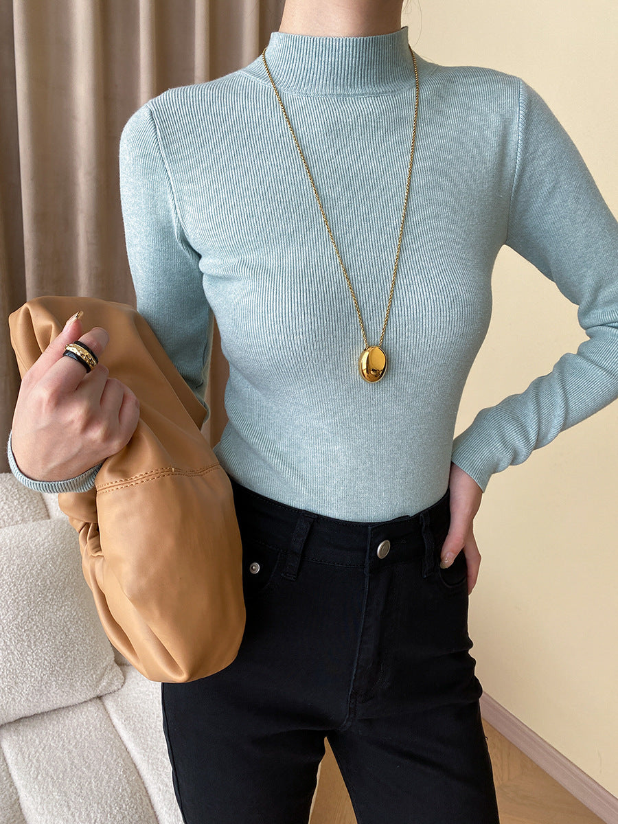Nameria High Neck Rib Knit Top Slim Fit Base Layer