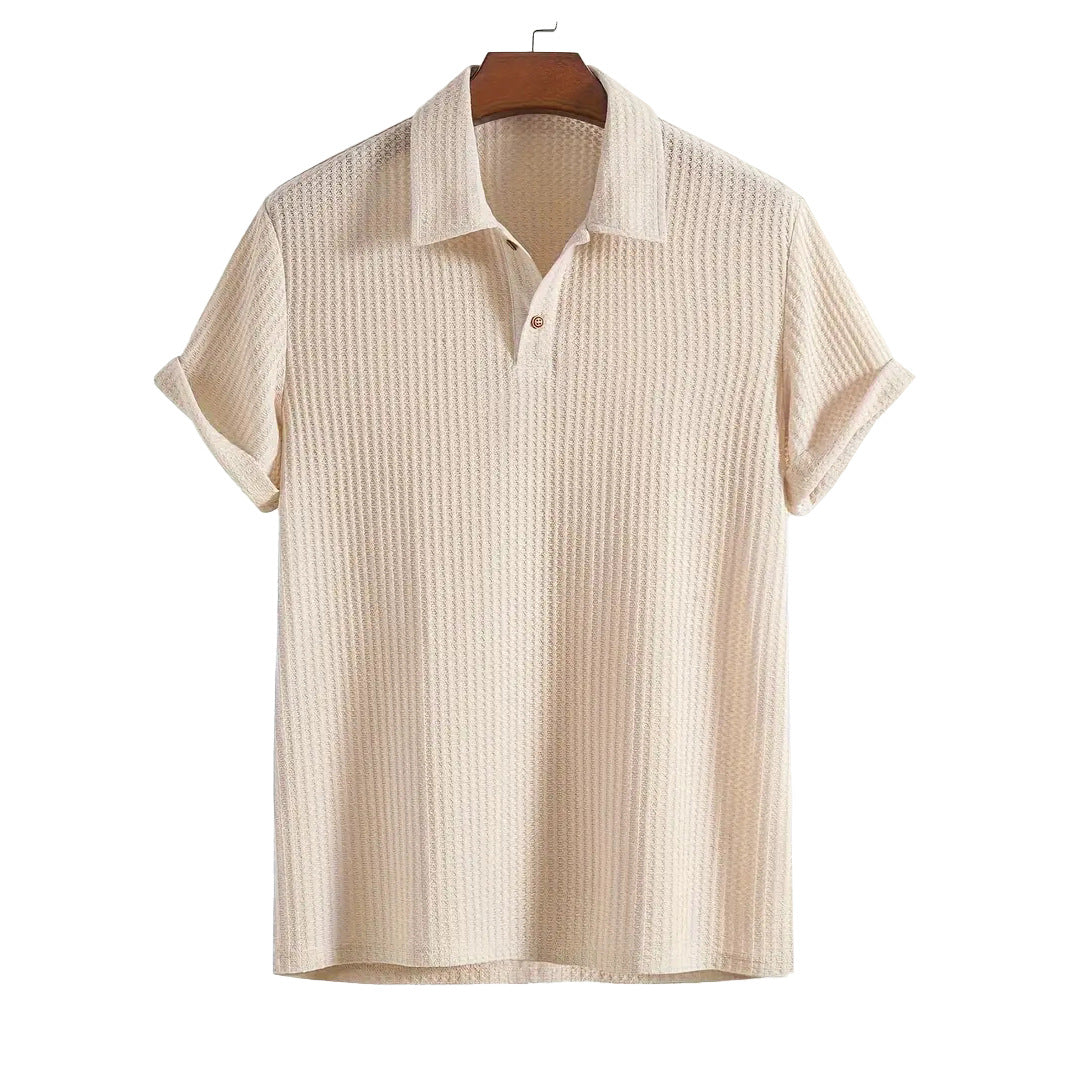 Nameria Men's Lapel Rhombic Knit Short Sleeve Polo