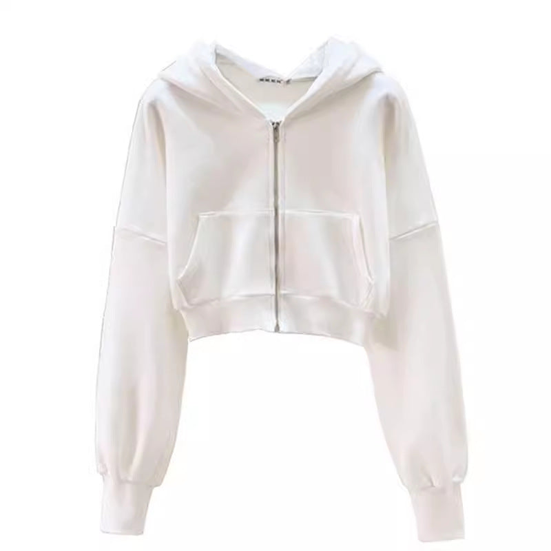 Nameria Stylish Zip Up Cropped Hoodie Terry Cotton