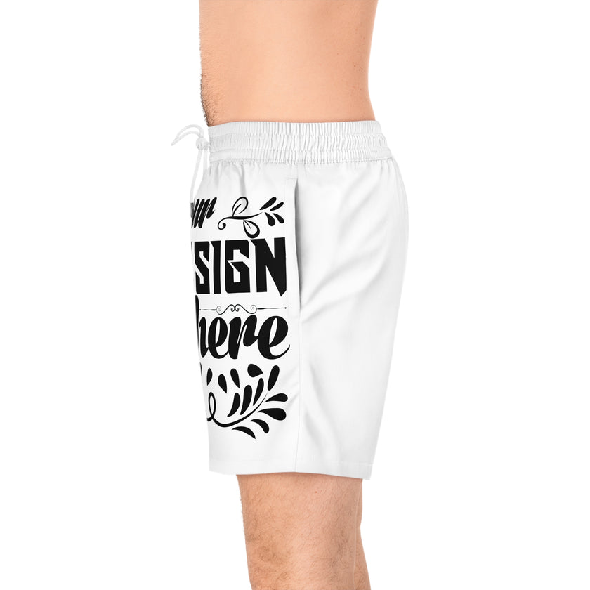 Customizable Mens Mid Length Swim Shorts All Over Print With Pockets