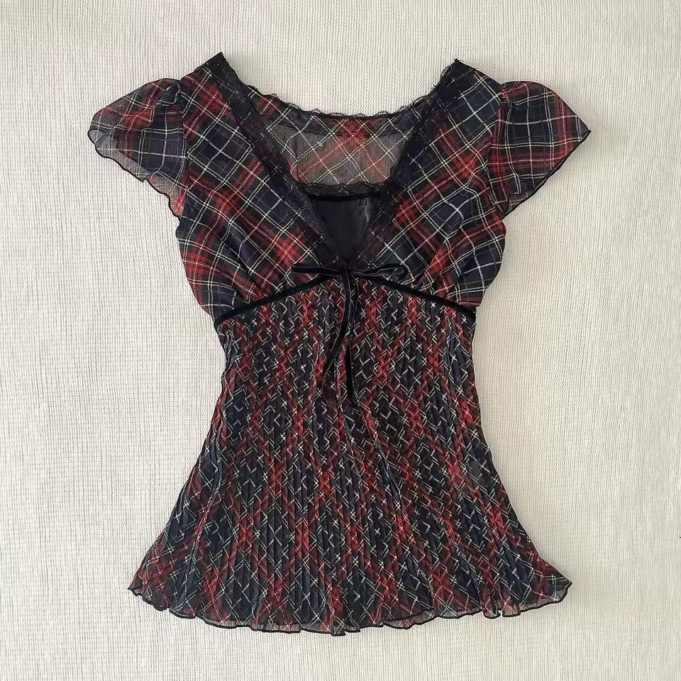 Nameria Striped Bow Front Puff Sleeve Top