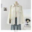 Nameria French Hollow Out Crochet Polo Lapel Long Sleeve Shirt