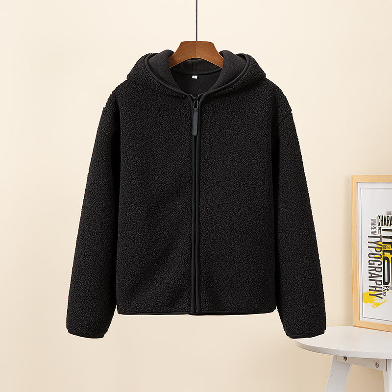 Nameria Faux Shearling Fleece Hooded Zip Jacket
