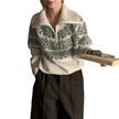 Nameria Womens Long-Sleeve Fair Isle Zip Collar Knitted Sweater