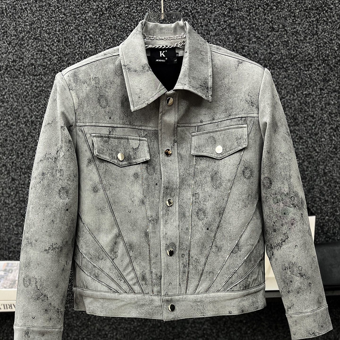 Nameria Men's Retro Tie-Dye Short Jacket with Lapel Collar