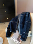 Nameria Navy Blue Suede Jacket Leather Trim Lapel Zip Front