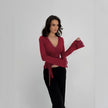 Nameria Womens Lace Trim V Neck Long Sleeve Top Slim Fit