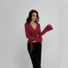 Nameria Womens Lace Trim V Neck Long Sleeve Top Slim Fit