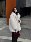 Nameria Faux Fur Mid Length Coat Extended Collar