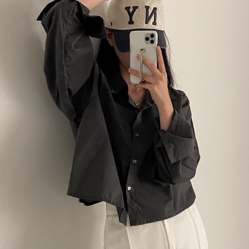 Nameria Cropped Collared Loose Fit Shirt
