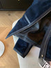 Nameria Navy Blue Suede Jacket Leather Trim Lapel Zip Front