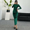 Nameria Womens Slim Fit Long Sleeve Velvet Dress Fold Detail Crewneck